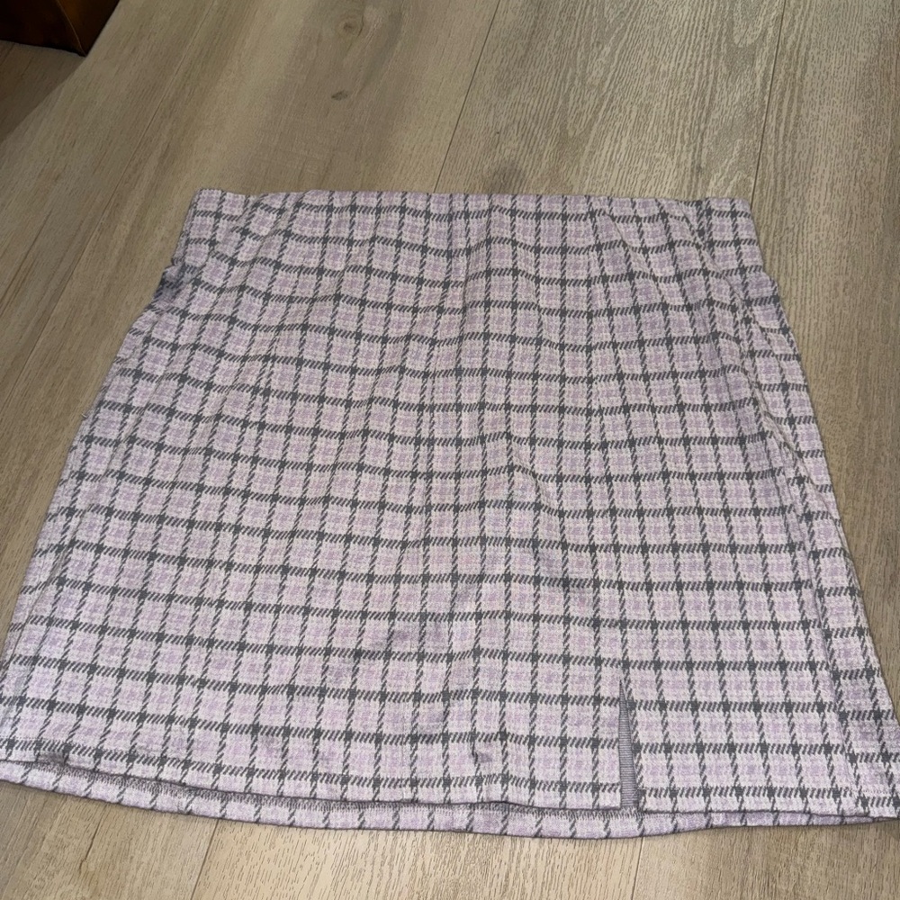 Plaid Mini Skirt in Light Pink and Grey